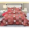 Christmas quilt set king size patchwork bedspread set red santa claus plaid quilted bedding comforter set lightweight reversible stitched bed cover blanket with pillow sham  urban country home decor
