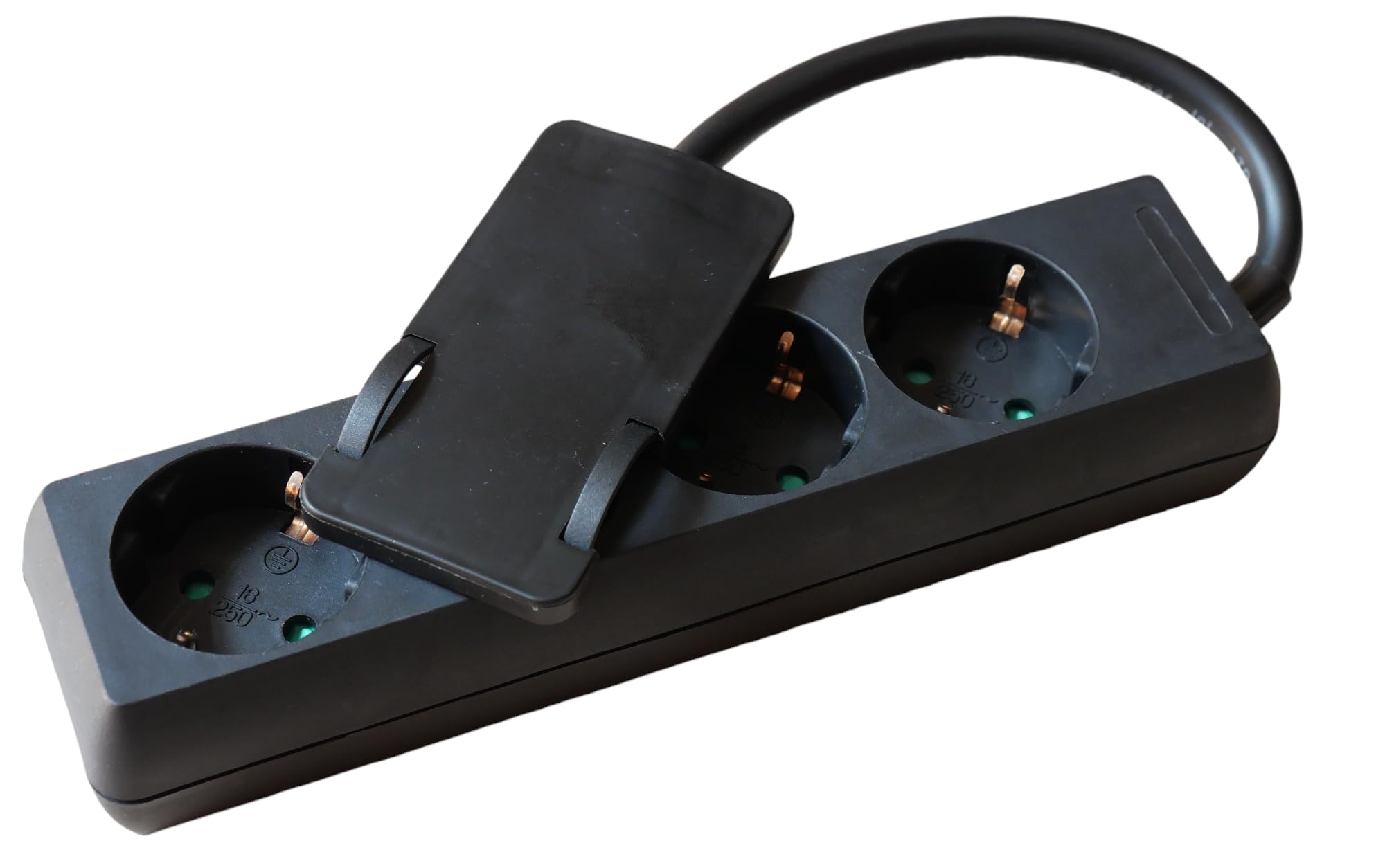 Steckdose 4Fach Schwarz Flach Stecker Möbel Schwarz CE mit kurzem Kabel (2)