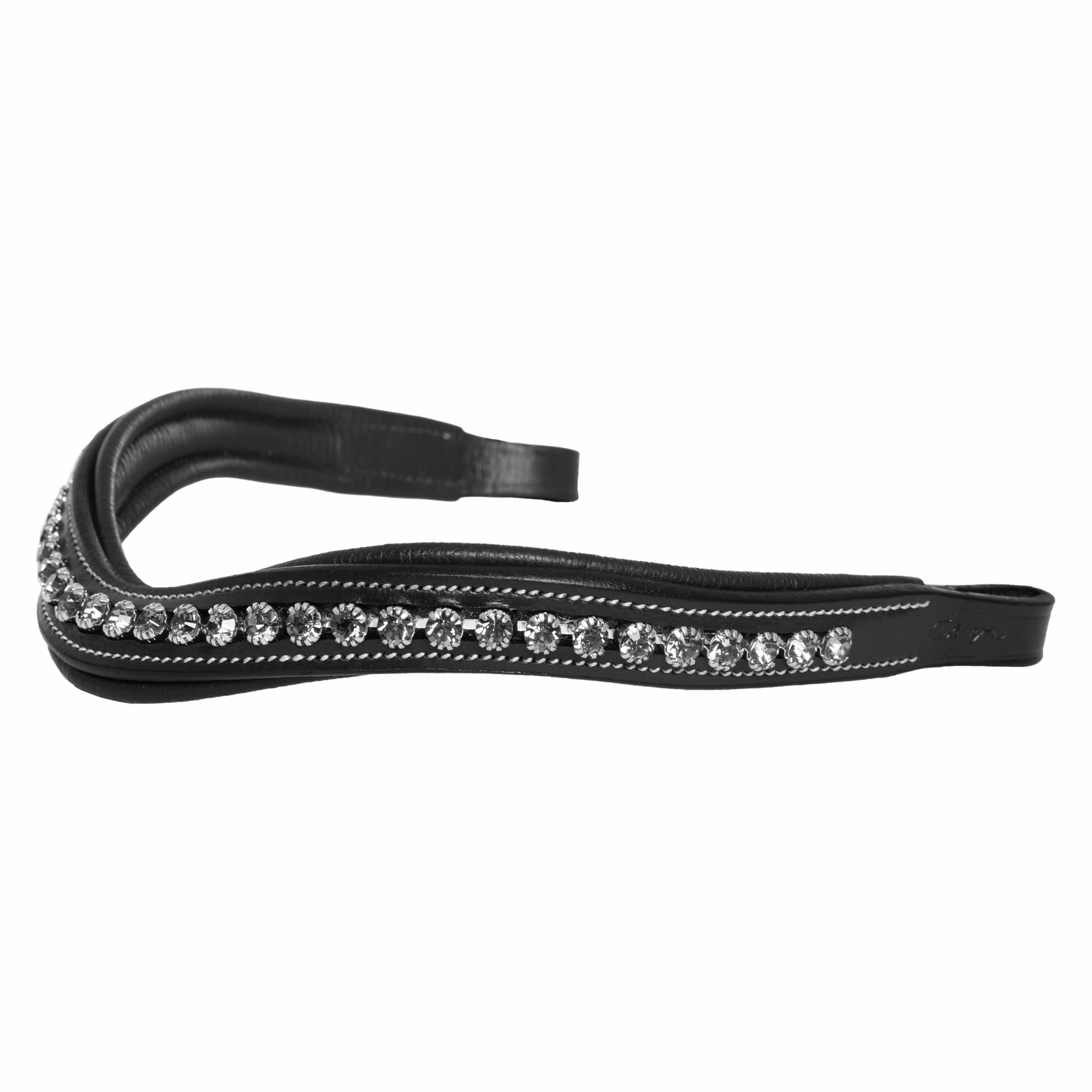 Exion Curved Crystal Browband for Horses – Soft Padded Bling English Bridle Brow Band | Dressage, Show, Jumping | Black, Brown| Clear Grey Crystals Browband For Horses