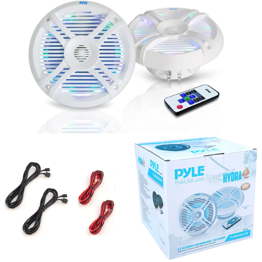 2 HYDRA PLMRX68LEW altoparlanti marini a 2 vie da 6,5" 16,5 cm 165 mm, 125 watt rms 250 watt max, 4 ohm, impermeabili, con led rgb, a coppia + telecomando omaggio