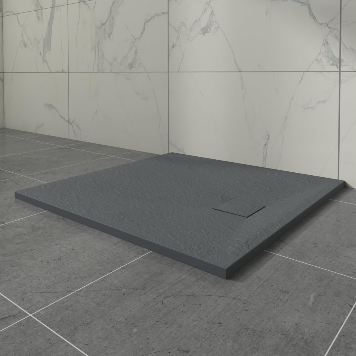 Aquariss Anthracite 800X800mm Square Shower Tray With Waste Trap Slate Effect Slip-Resistant Cubicle Base For Bathroom Enclosures Wetroom