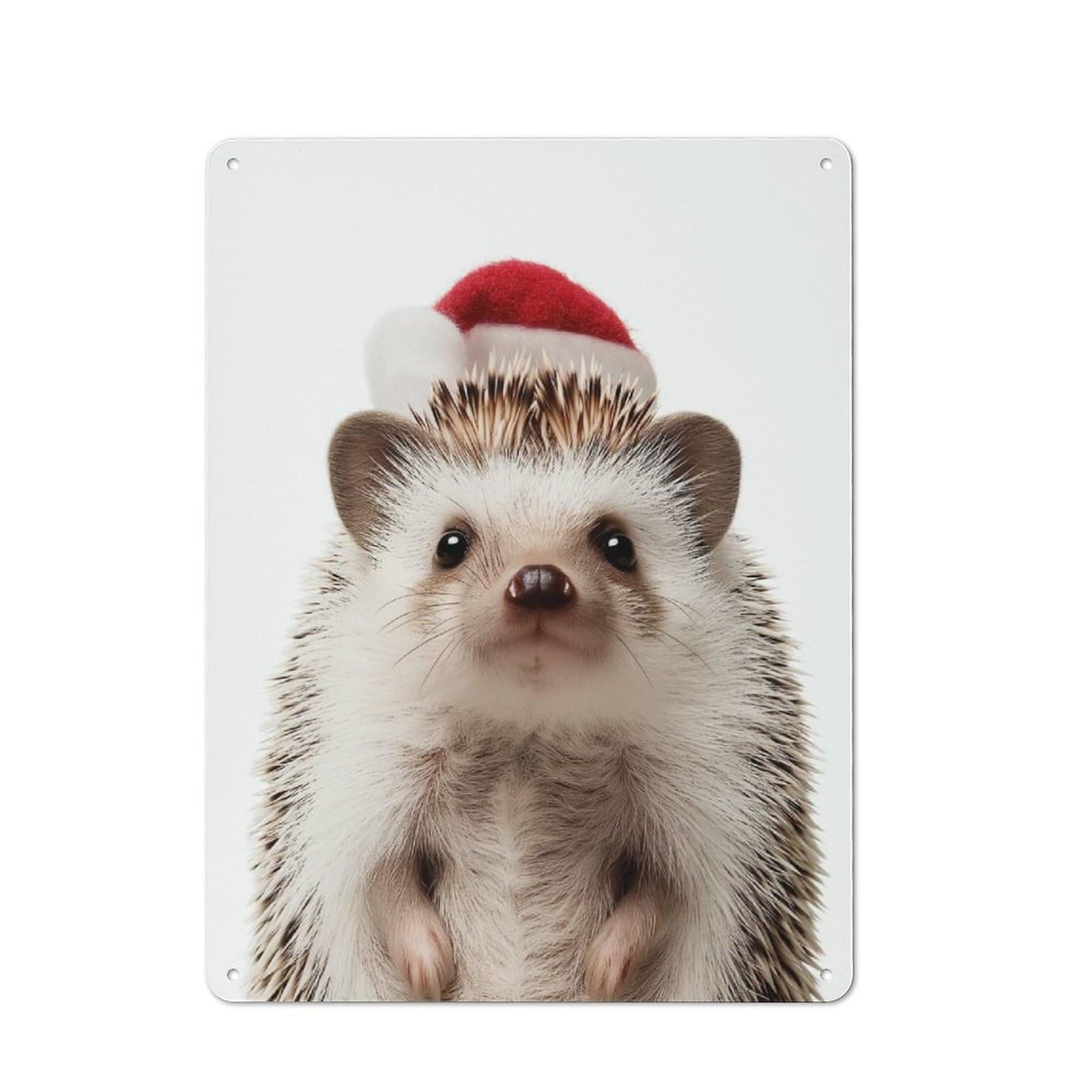 Christmas Hedgehog with Santa Hat Vintage Metal Sign 40x30cm, Bistro Style Bistro Wall Plaque for Cafe, Bistro, Bakery Or Restaurant