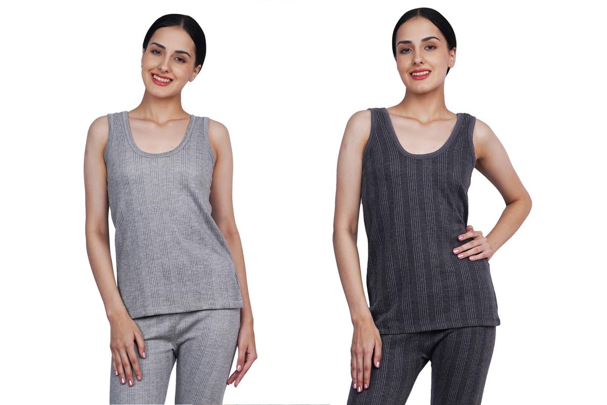 wako Women’s Sleeveless Thermal Top Dark Grey & Light Grey | Soft Cotton Blend Body Warmer Innerwear | Comfortable & Stylish Thermal Wear for Winter Protection and Daily Layering-picture-21