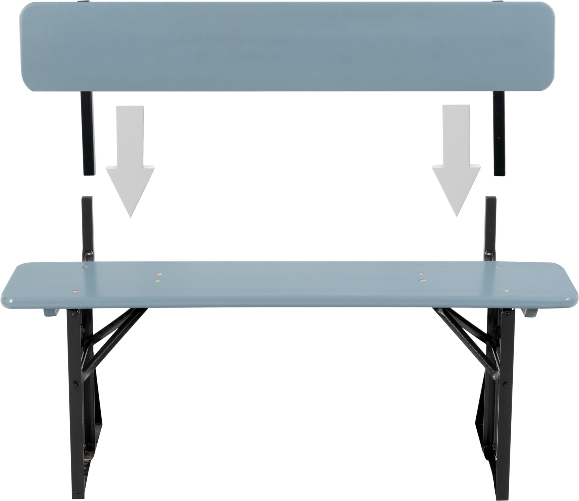 Stagecaptain BBB-119 GY ławeczka do namiotu piwnego z oparciem 119 cm, zestaw 4 x – 2 wytrzymałe, krótkie ławki piwne z nakładanym oparciem – lakierowana powierzchnia – lakierowana powierzchnia – rama