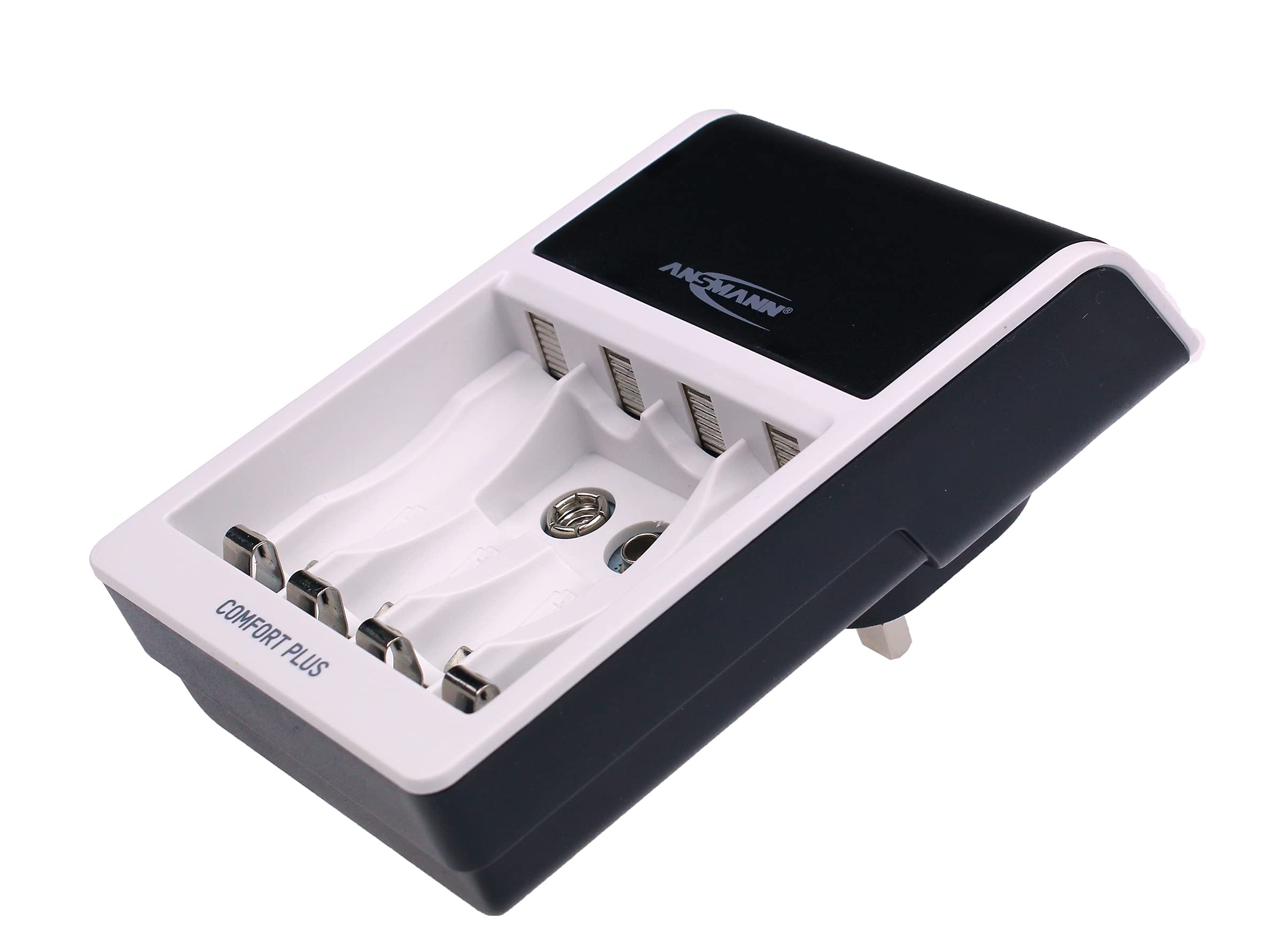 ANSMANN Comfort Plus AA, AAA & 9V Battery Charger For NiMH NiCd Rechargeable Batteries with UK 3-Pin Plug| Quick Charging with Rapid Capacity Testing - 3 Yr Warranty