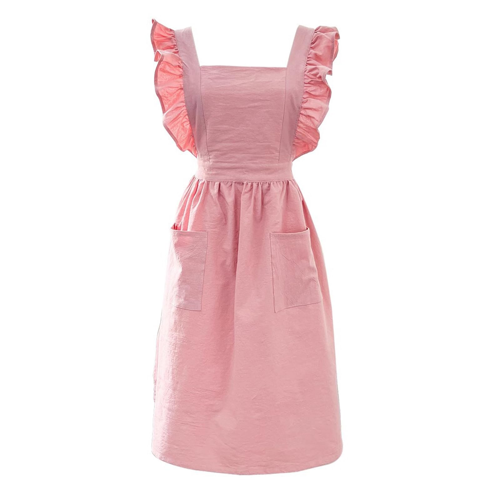 CBBEONRN Kitchen Cooking Aprons Dress for Women with Pockets Cotton Cute Aprons for Baking Painting Gardening Cleaning,One Size,Pink