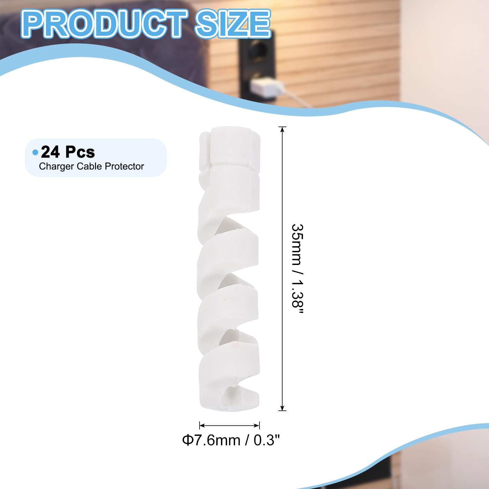uxcell 24Pcs Charger Cable Protector, Silicone Flexible Spiral Cable Saver, Wire Cord Organizer Wrap Accessories for Cell Phone Headphone Laptop Earphone Mouse, White
