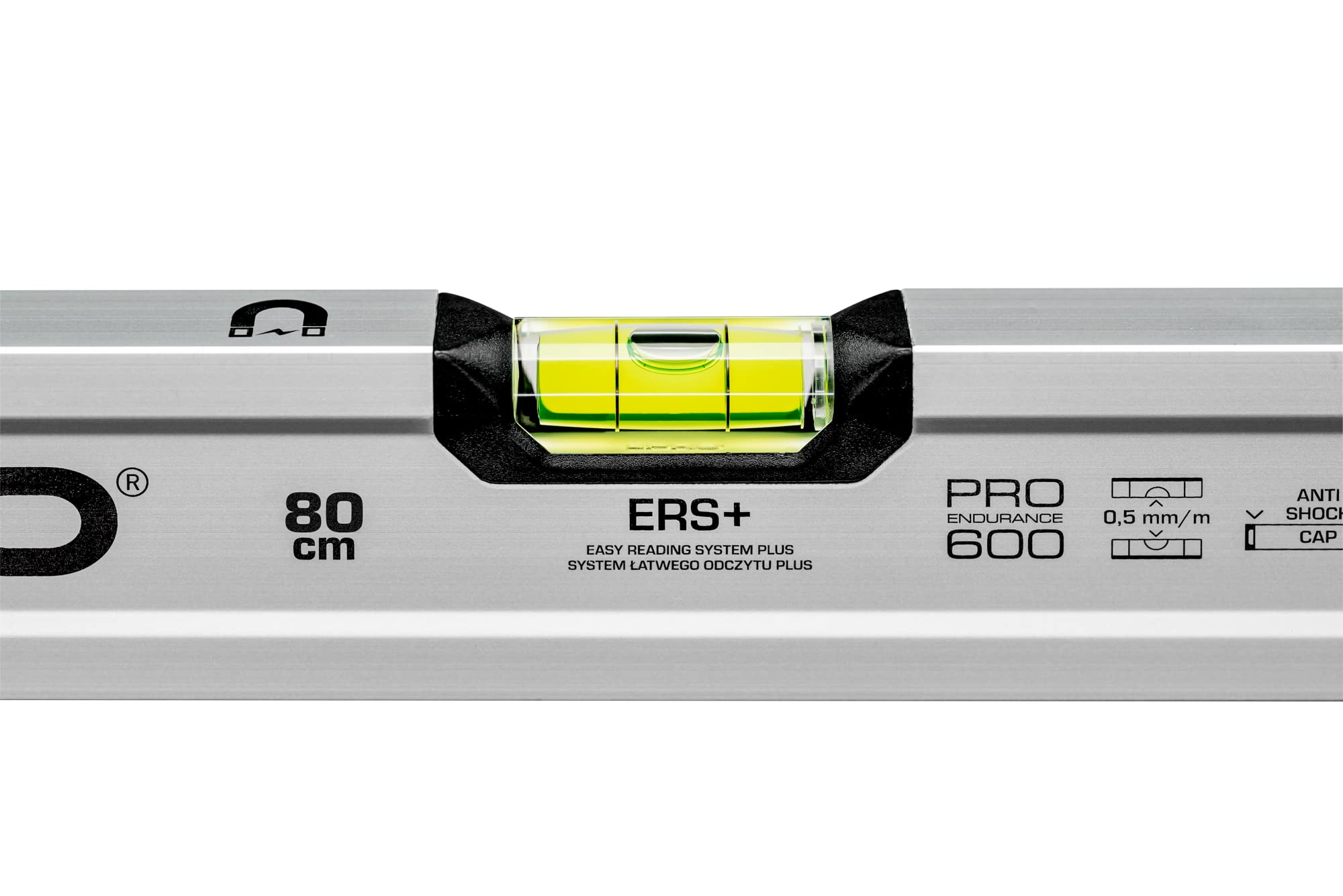 PRO 600 Endurance Lite poziomica - anodowana, magnesy, zdejmowane nasadki antywstrząsowe, ampułki poziome i pionowe, 80 cm