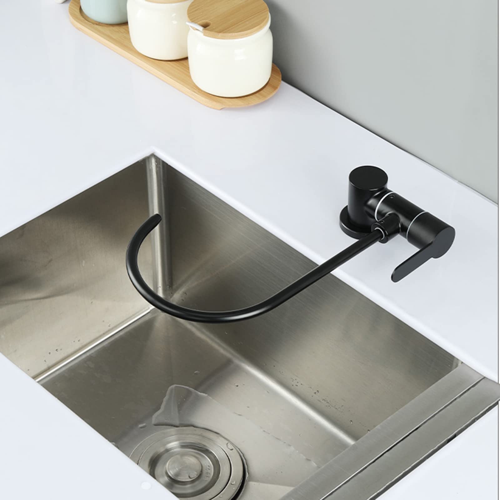 FCXWEVR Gooseneck Kitchen Water TapBlack Folding Reverse Osmosis Sink Faucet with 360° Rotating Spout for Easy Drinking Water Access