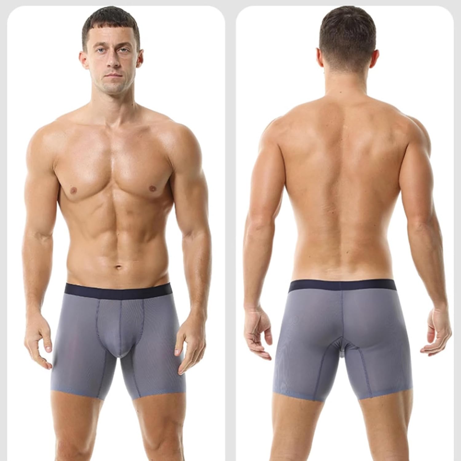 Evankin Men's Boxer Brief Underwear Ice Silk Mesh See Through Underpants Sports Extended Anti Crotch Shorts Running - Image 6