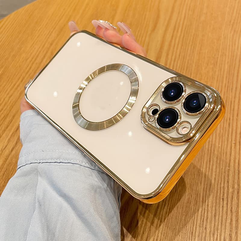 Image of MIDOS Silicone Back Cover Compatible With iPhone 15 Case Ring Logo Cut With Lens Protection Chrome Back Case Cover For-iPhone 15 (Gold)