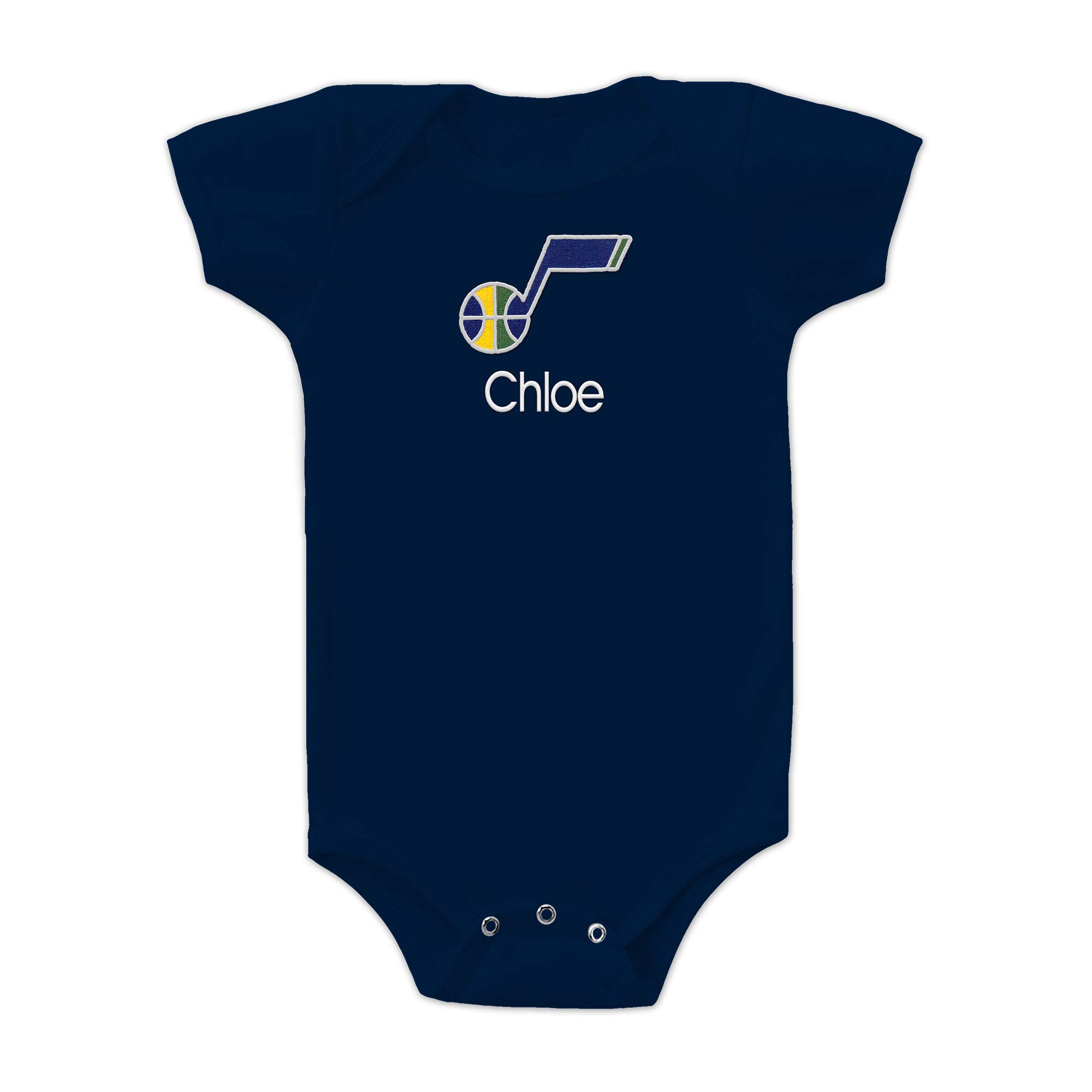 Designs by Chad and Jake Utah Jazz Custom Baby Bodysuit - Personalized Name Embroidery & Official NBA Team Logo, Envelope Neck, Cotton, Double-Stitched, Supersoft, NBA Bodysuit (Navy, 0-3 months)