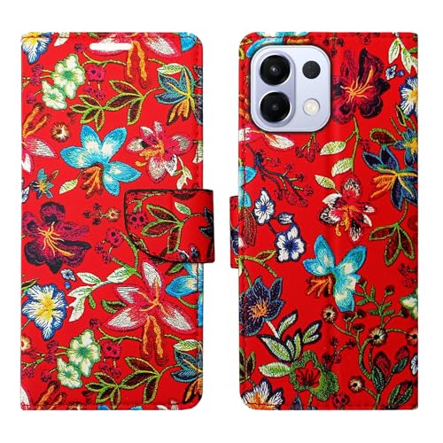 Image of Red Pattern Flip Cover for Oppo K13 5G| Leather Finish|Shock Proof|Magnetic Clouser Compatible with Oppo K13 5G (Red)