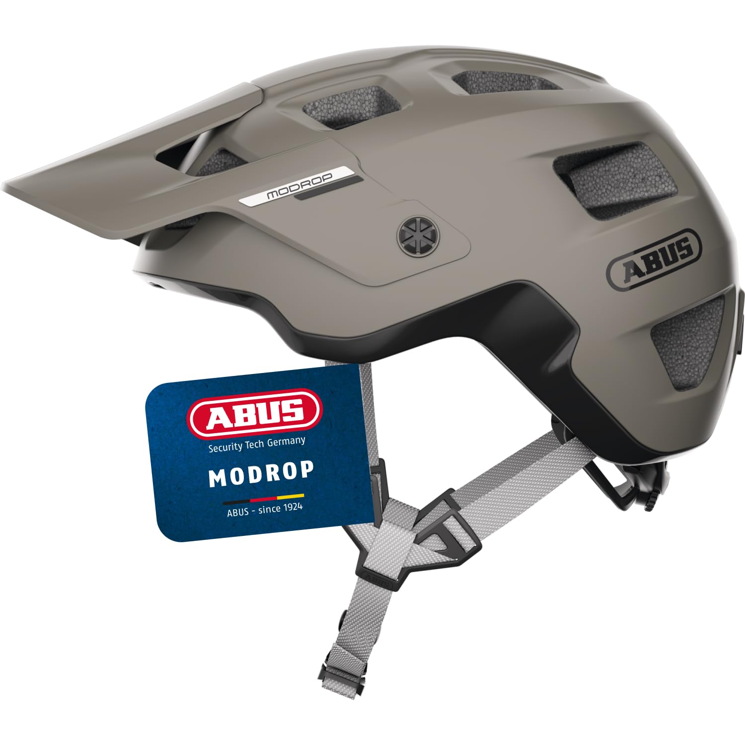 ABUS MTB-Helm MoDrop, Grau, S | In-Mold-Verfahren, Verstellsystem, Goggle-Halterung, Zopf-Öffnung