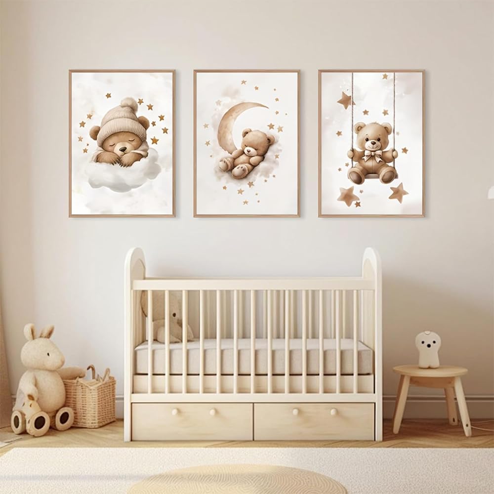 3 Affiche Ourson Chambre Bebe 30X40CM Poster Nounours Beige Tableau Decoration Murale Enfant Garcon Ours Toile Ourson Bebe Beige Affiche Enfant Garcon Ours Nounours Chambre Cadeau sans Cadre