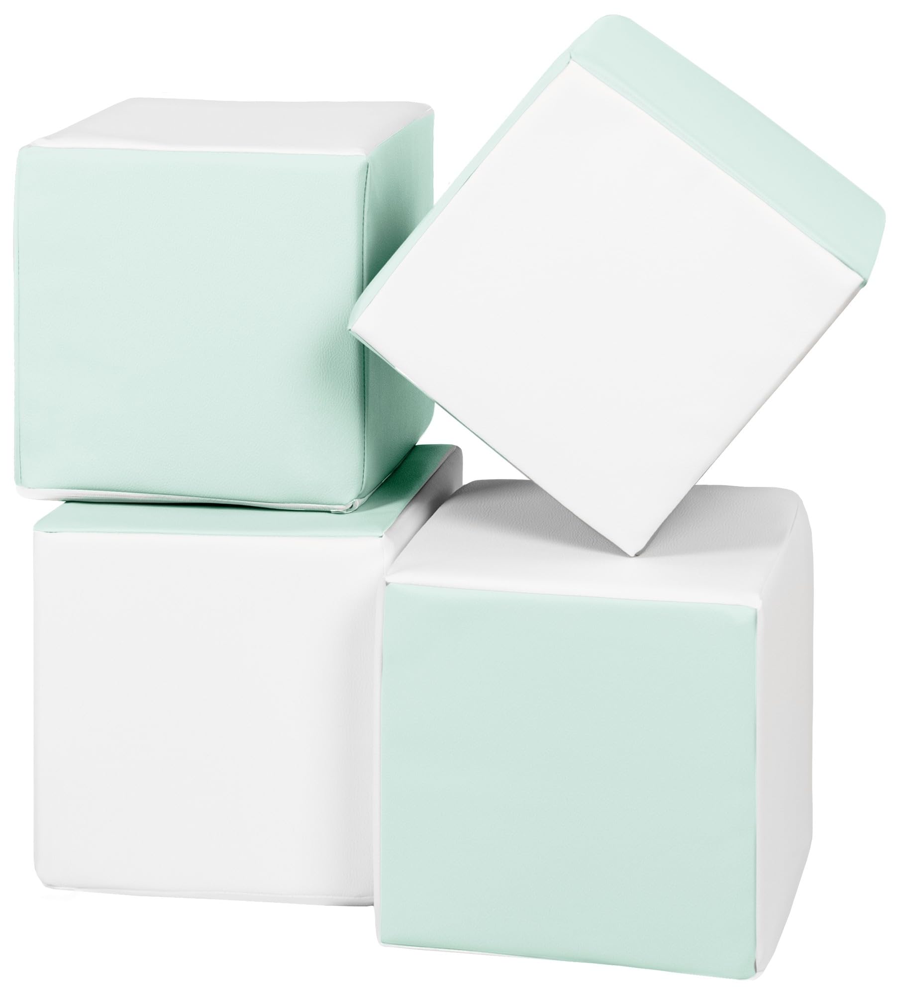 Velinda Soft Play Cubes, 4 blocks, soft toy, foam, building blocks for kids, stacking (colour: white, mint)