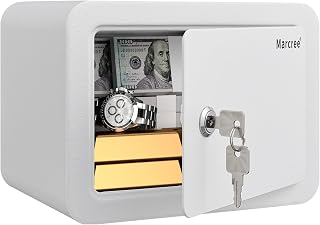 0.23 Cubic Safe Box for Kids, Security Safe Steel Construction with Key Lock, Home Safes with Rounded Design for Child Protection, Lock Box for Home, 6.69 x 9.06 x 6.69 Inches, White