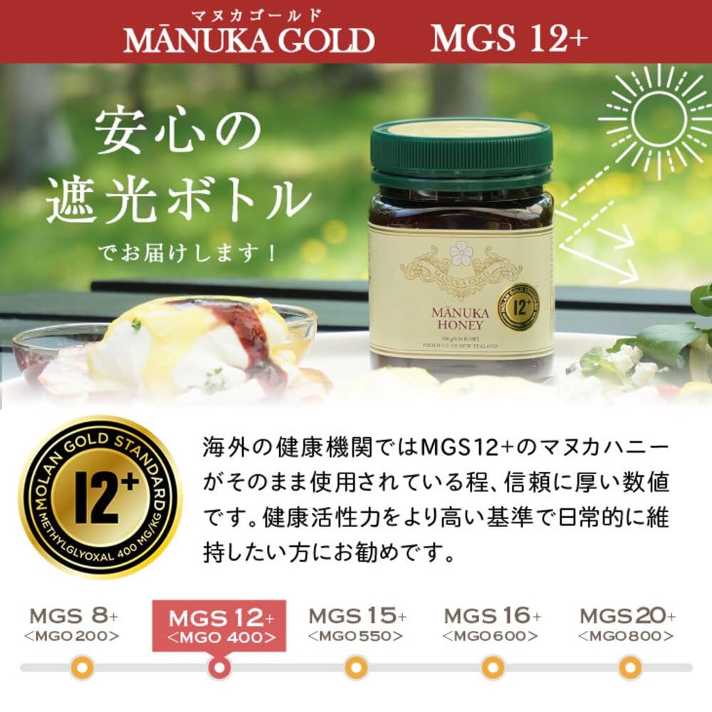 マヌカハニー　MGS12+/MG400+　250g×2本 Amazon | マヌカハニー 12+ MG400+ 250g 2個セット MGS認定書 分析書