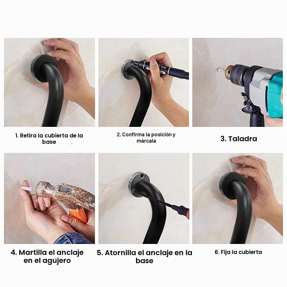 Asa de Seguridad para Baño Barra Soporte Ducha Acero Inoxidable Toallero de Ducha de Antideslizante Soporte Asidero de Ducha para Barandas para Ancianos y Niños, Negro