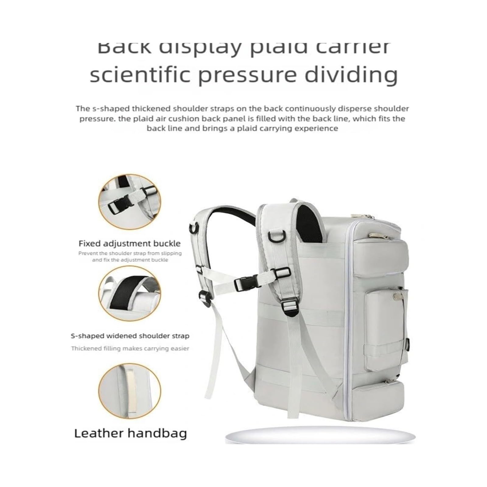 Borsa da esterno for zaino da viaggio di grande capacità | Zaino da uomo con spallacci imbottiti ad aria, borsa da tennis da trekking(Gray)