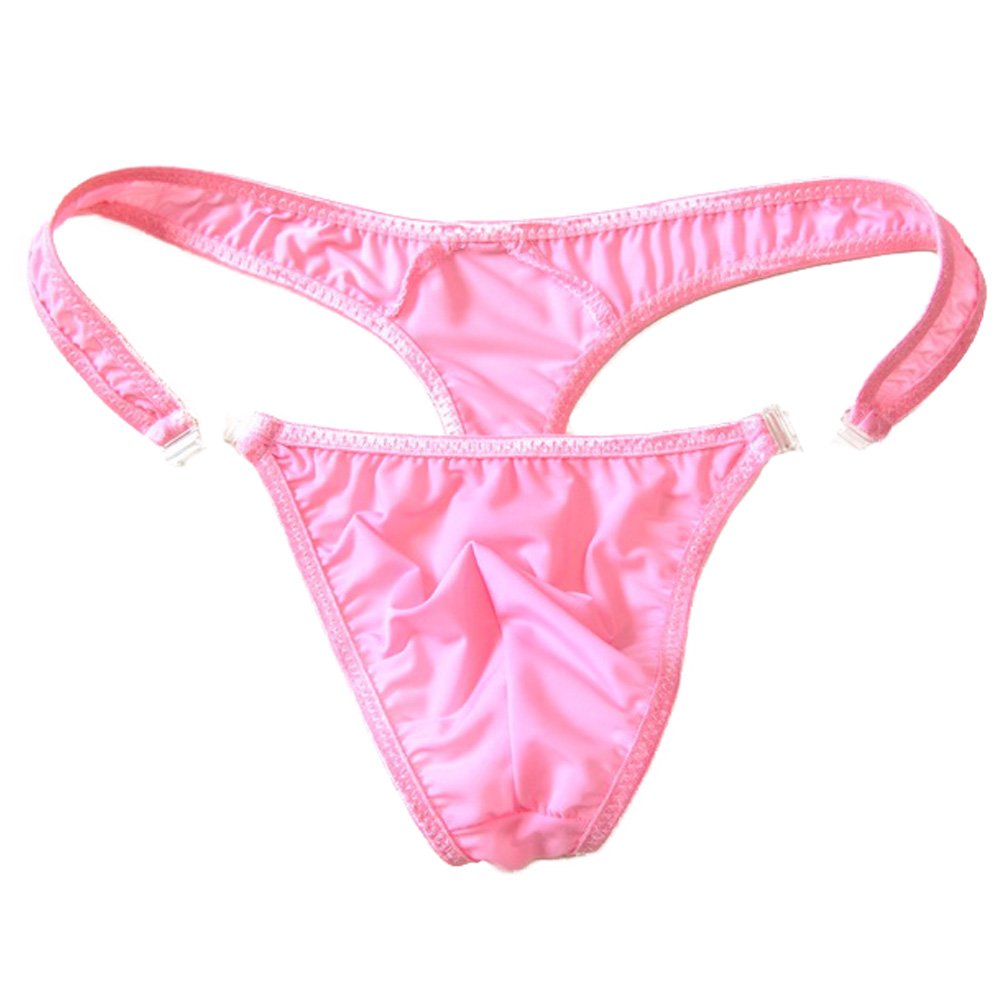 WenMei Men's Bikini Boxer Briefs trip Thongs G-string milk silk Underwear Shorts,Free Size (Pink)