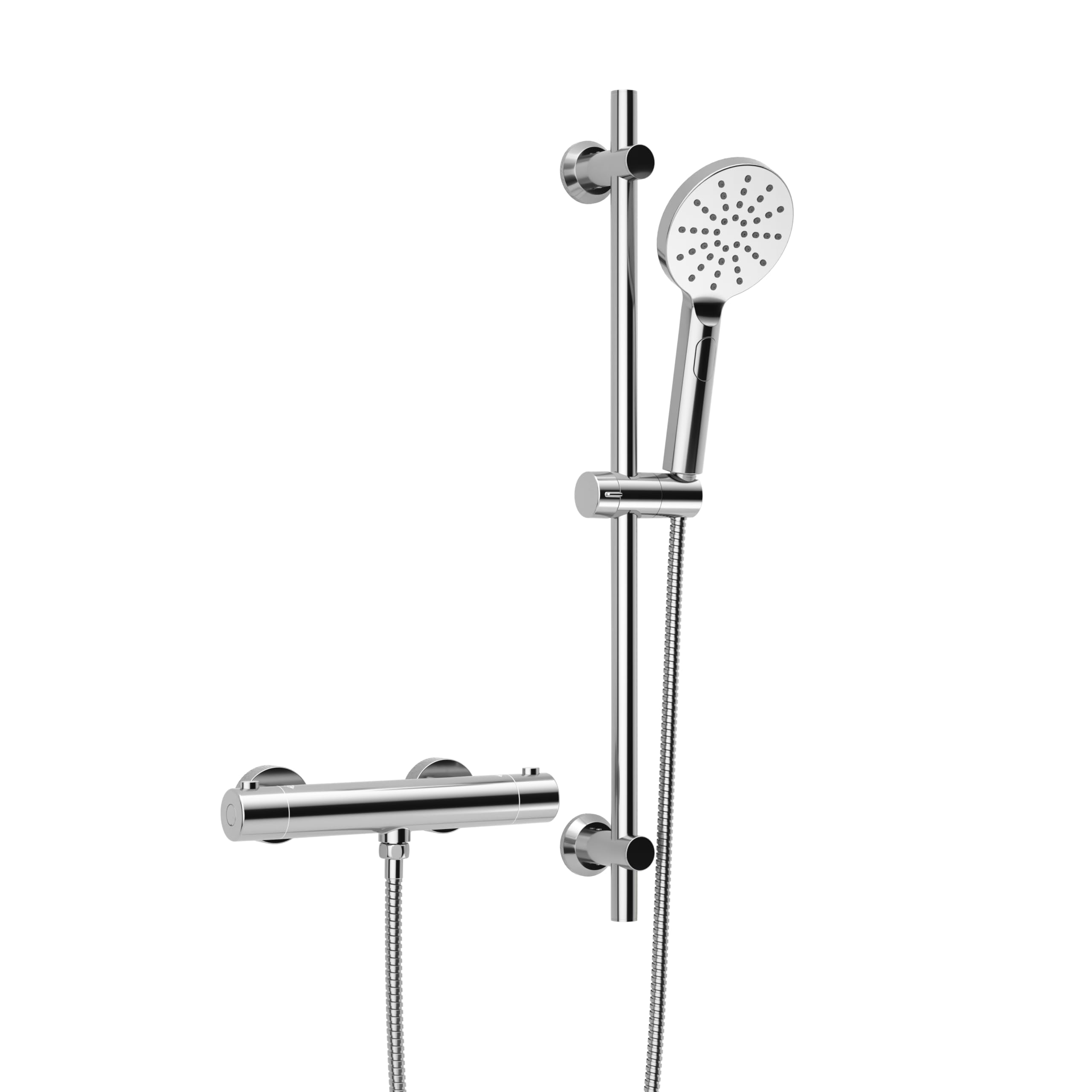 Görbach Shower Mixer with Shower Bar, Thermostatic Mixer with Stainless Steel Shower Column, 70cm Shower Bar and Shower Head and Hose for Bathroom Chrome