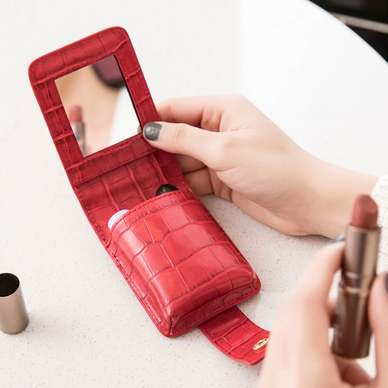 Torba do makijażu szminka kosmetyczka z lustrem damska podróżna kosmetyczka mini organizer etui do przechowywania, Jeden kolor, Jeden rozmiar
