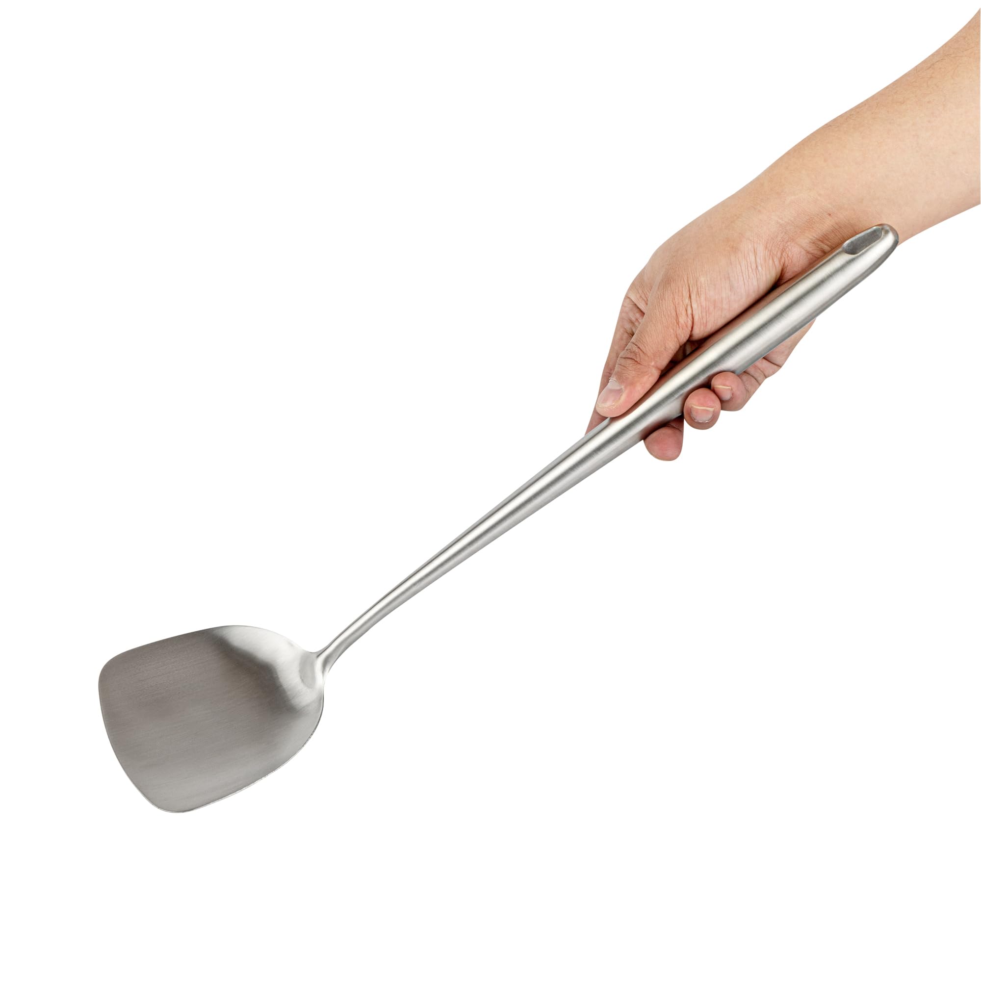 Restaurantware - Motomori - Espátula de wok de 17 pulgadas, 1 volteador de cocina ancho, agujero para colgar, mango extralargo, espátula de cocina china de acero inoxidable 304, apta para