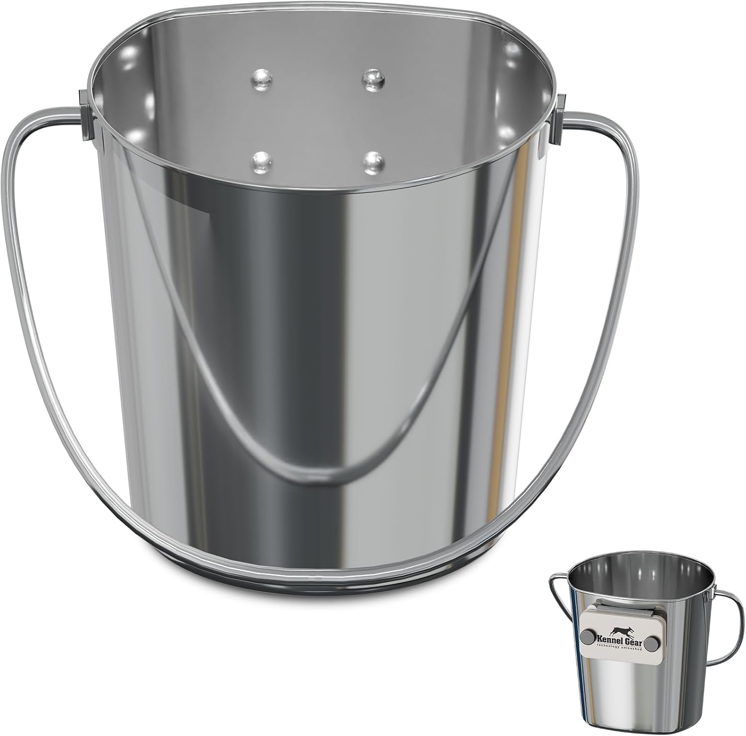 2 Quart Stainless Steel Pail, No Spill Mounted Animal Feeder with Secure .5 Inch Bar Mount System, Heavy-Duty Bracket & Tightening Knobs, Easy to Clean, for Kennels, Livestock & Large Dogs