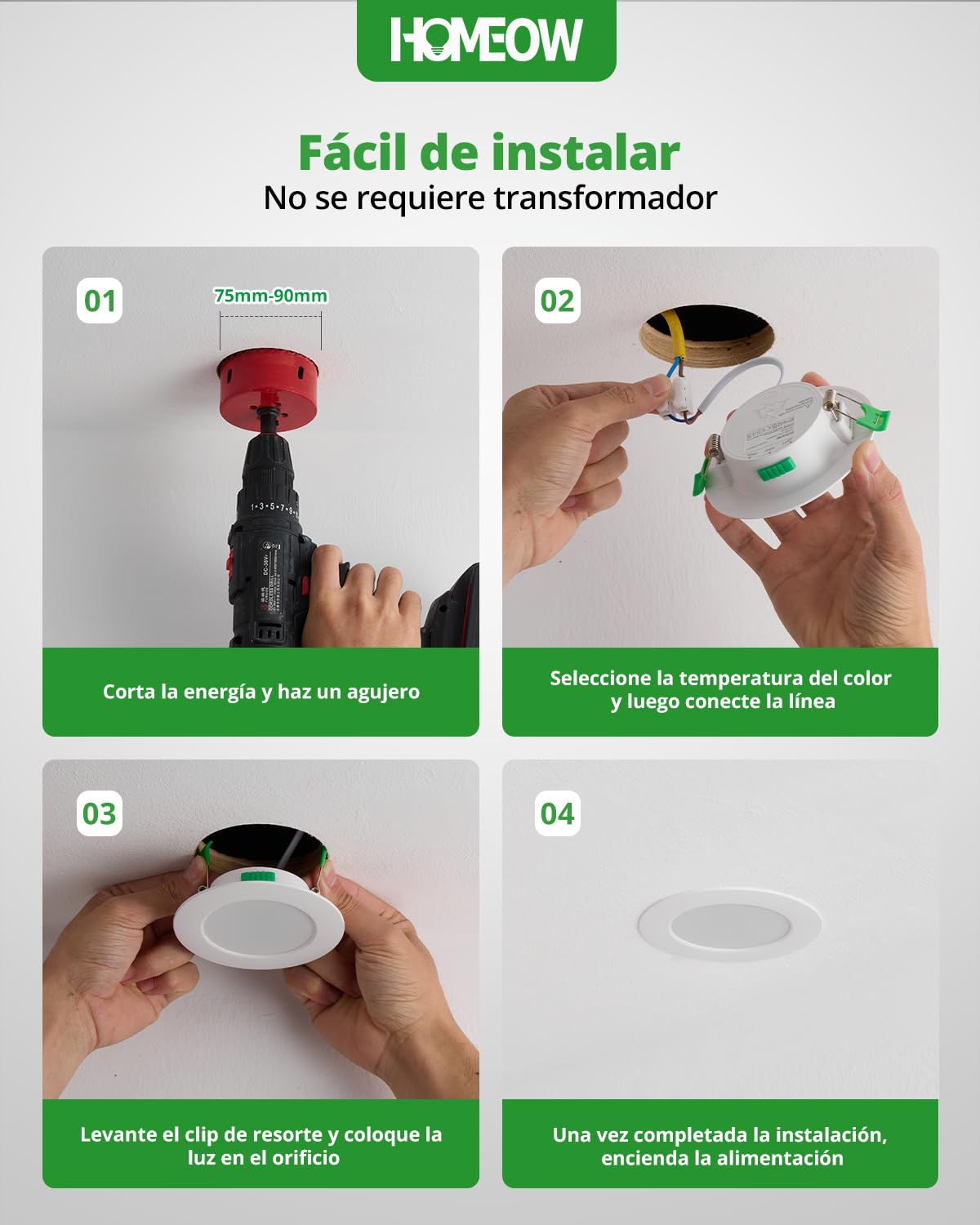 HOMEOW Pack 20 Downlight LED Techo Empotrable Regulable, 7W 220V Focos Empotrable LED Interior 3CCT Temperatura de Color Regulable, IP44 Ojos de Buey para Baño