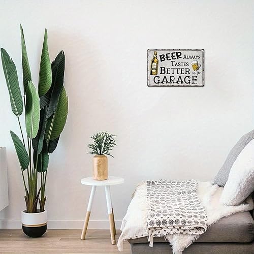 Miniatura 2 de Letrero de metal vintage con texto en inglés "Beer Always Tastes Better In The Garage" ("Beer Always Tastes Better In The Garage"), letrero de metal