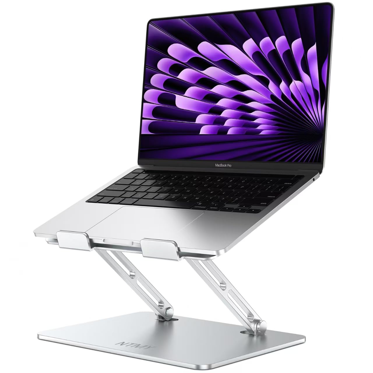 NTMY Aluminum Laptop Stand for Desk, Adjustable Laptop Stand, Folding Laptop Riser for Desk,Computer Notebook Stand Compatible with MacBook air pro, Acer, HP, Lenovo, Dell(10-16")-Silver