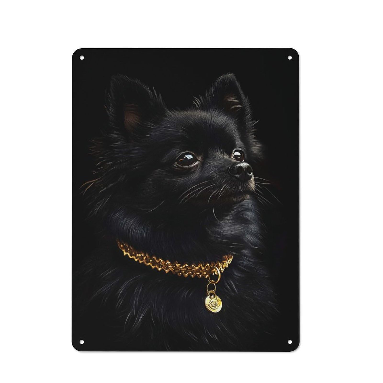 Junmoney Style-2 Vintage Tin Sign 40X30cm With Black & Gold Pomeranian For Garage Or Workshop, For Metal Sign Collectors, For Cafés, Pubs And Restaurants