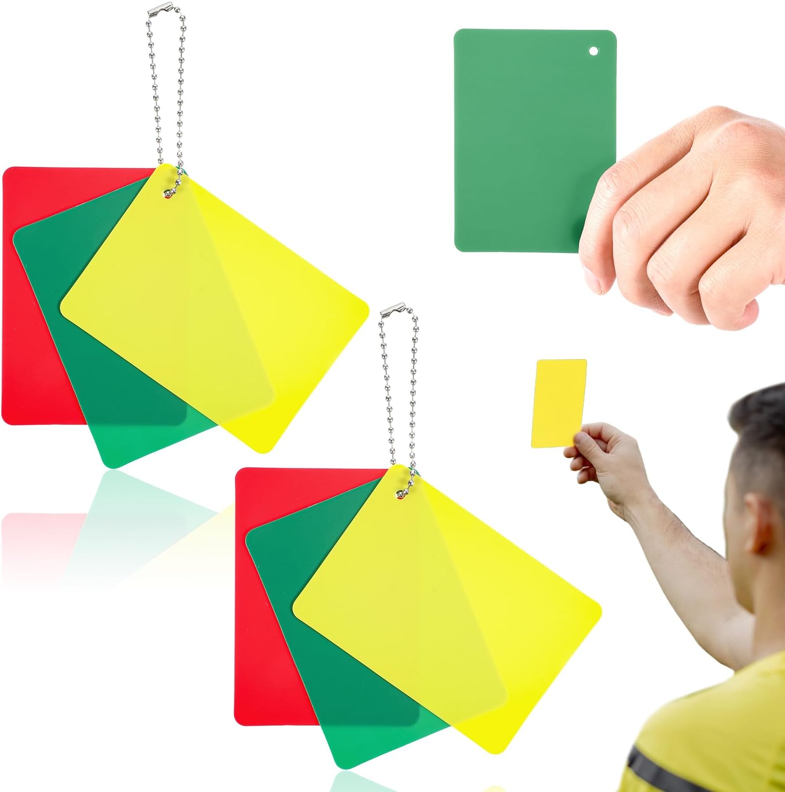 Soccer Referee Cards, 2 Set Soccer Referee Kit Warning Ejection Delay Green Red and Yellow Cards for Football Volleyball Rugby Baseball Judge Sport Competition Game