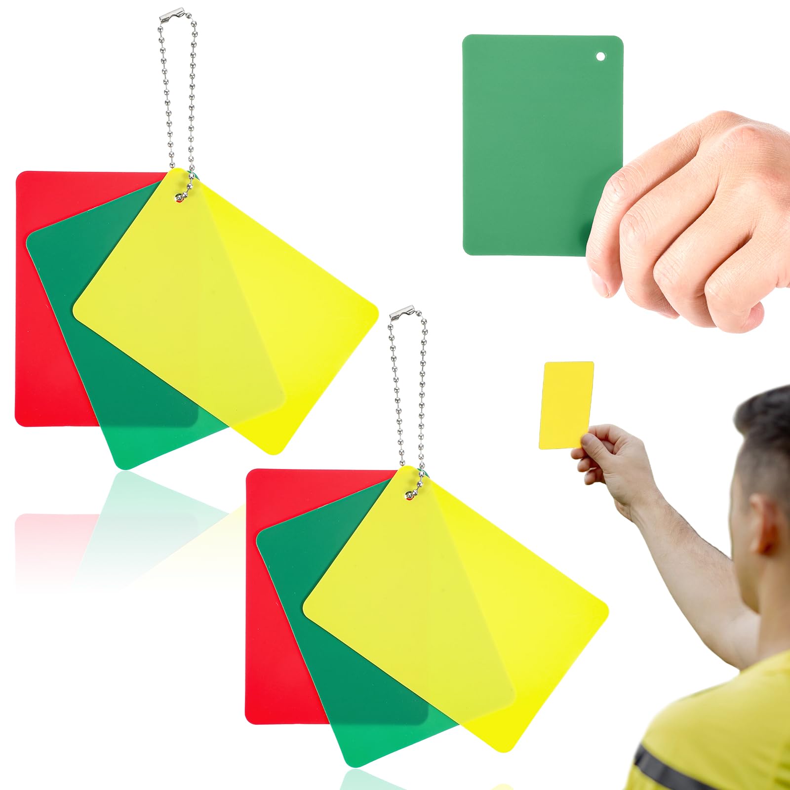 Soccer Referee Cards, 2 Set Soccer Referee Kit Warning Ejection Delay Green Red and Yellow Cards for Football Volleyball Rugby Baseball Judge Sport Competition Game
