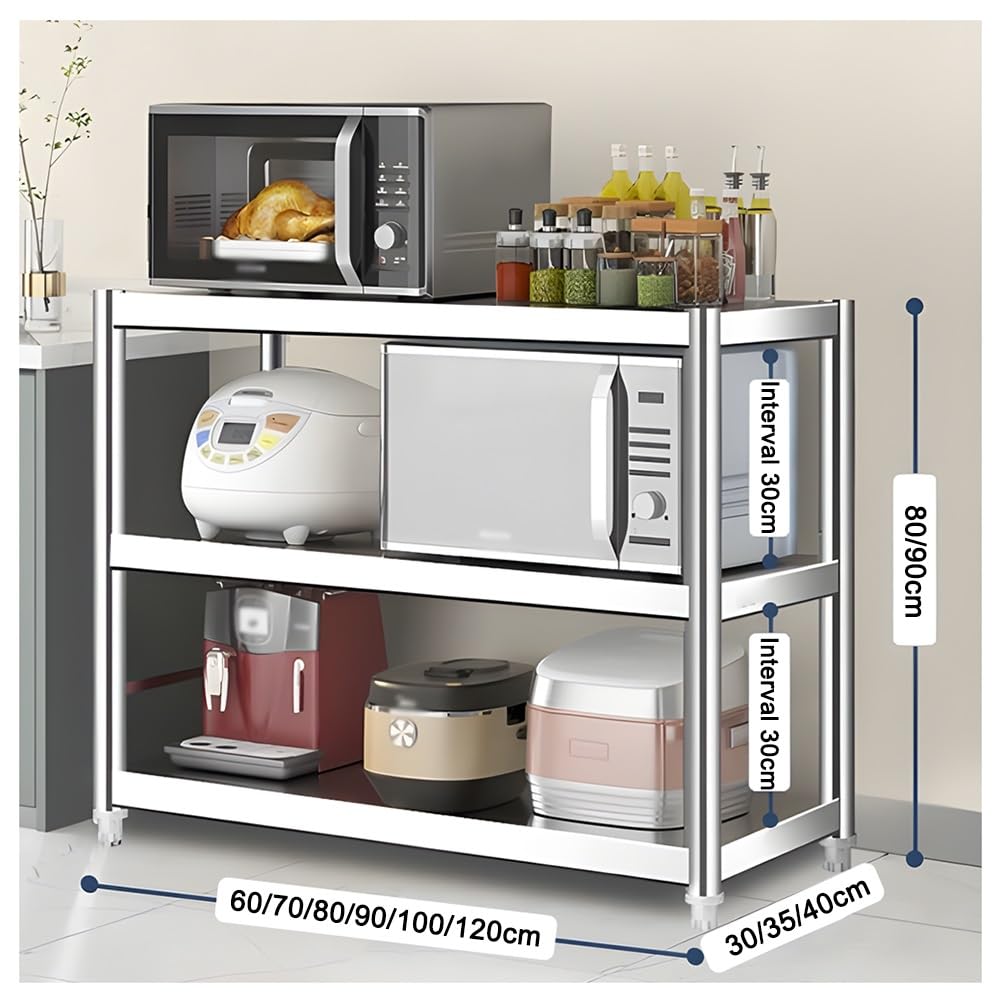 Scaffale da cucina a 3 ripiani in acciaio inox ad altezza regolabile, per uso industriale, per ga e ristoranti, multiuso (80 x 30 x 80 cm)