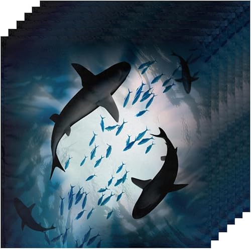 Miniatura 6 de Cloth Napkins Set of 6 Ocean Shark 20x20 Inch Cloth Napkins Watercolour Shark Washable Reusable Kitchen Dinner Napkins Table Decor for Wedding,