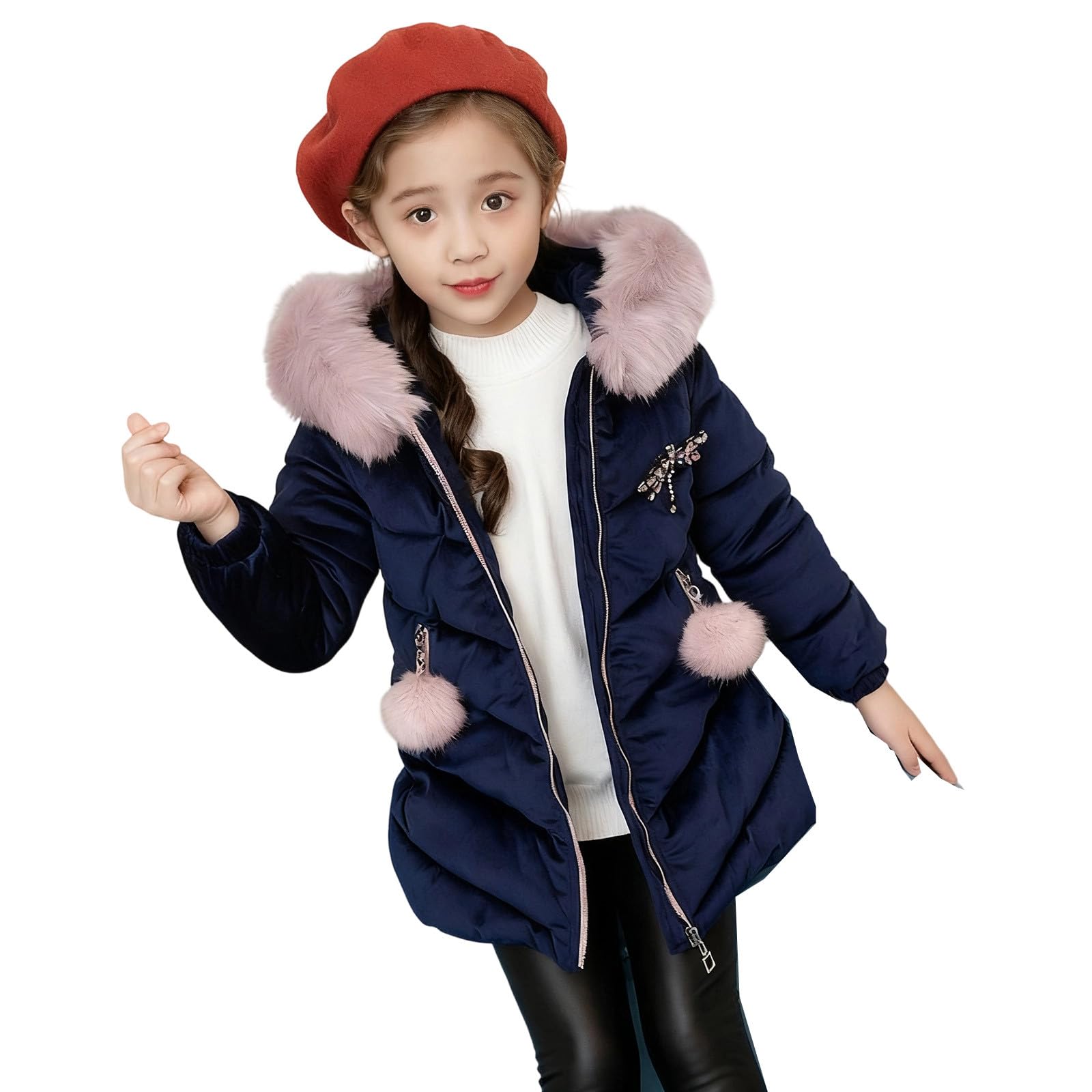 Generisch 2025 Mädchen Daunenjacke Wintermantel Langer Mantel Dicke warme Oberbekleidung für kaltes Wetter Winddicht Weiches Fleece Kindermode