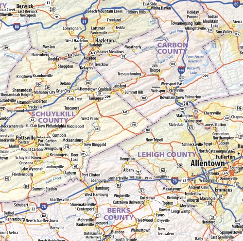 Pennsylvania Laminated Wall Map (54” Wide X 30” High) #TOP1