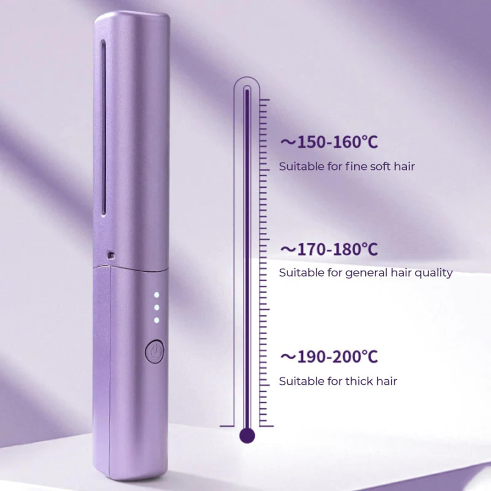 Cepillo alisador de cabello, mini alisador de cabello recargable, con 3 temperaturas, cepillo alisador de cabello portátil, calefacción antiquemaduras, ligero y mini para viajes (morado)