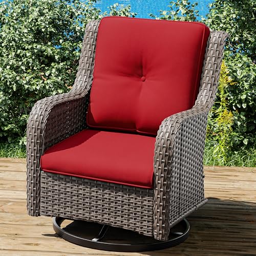 Image of Joyside Outdoor Swivel Rocker Patio Chairs, Wicker Patio Furniture with High Back, Deep Seating, Wide Armrest, Thickened Cushions, Outdoor Rattan Furniture for Deck, Porch Use