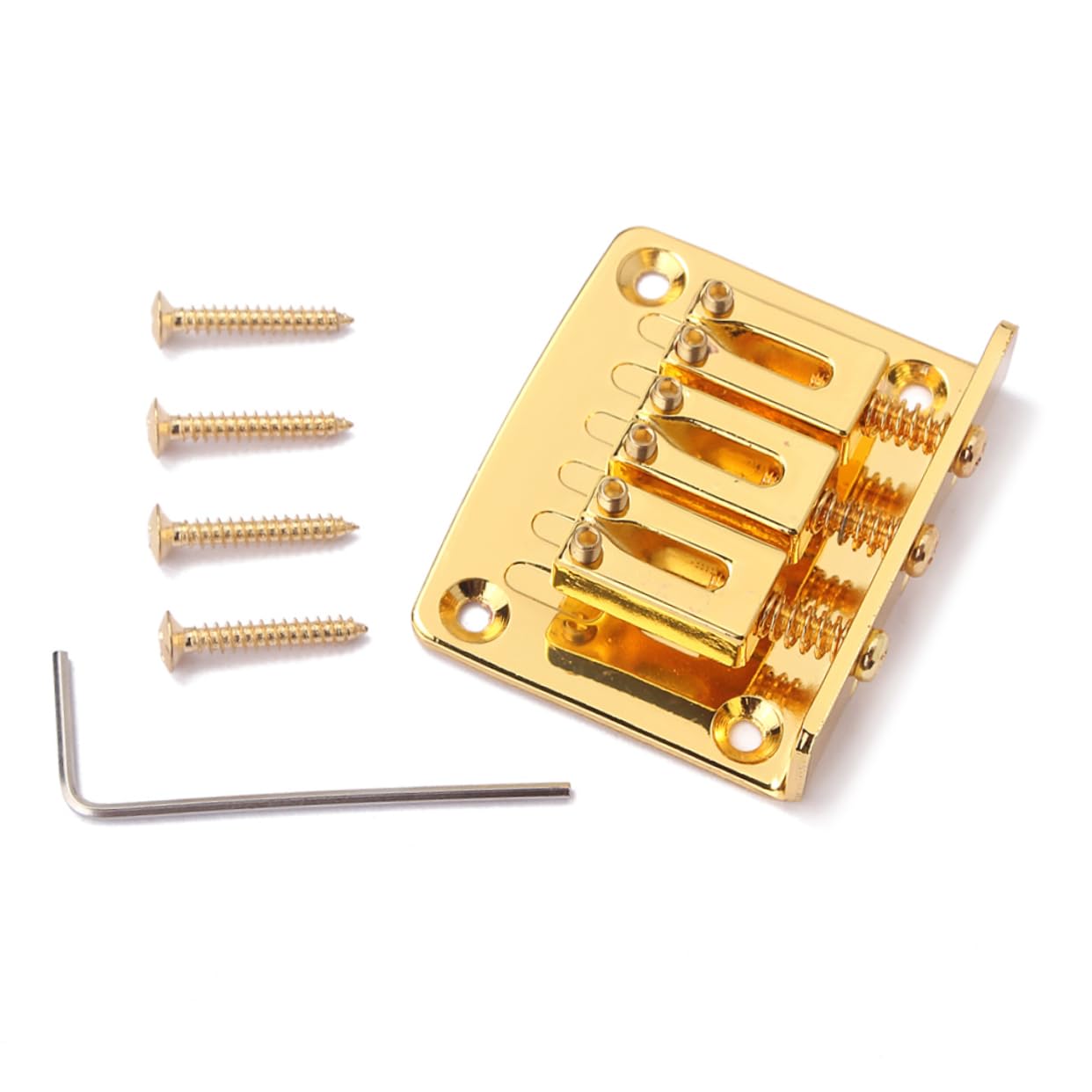 OFFSCH Adjustable Height 4 Screw Guitar Bridge Flat-head Solid Metal for Vintage Style Jazz or Electric