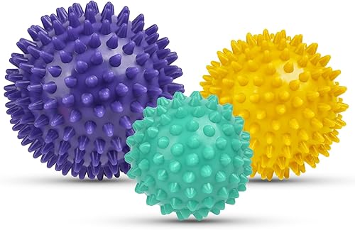 URAQT Bola de masaje con puntas, juego de 3 rodillos duros de bolas de masaje con pinchos, bolas de masaje de terapia física profesional para