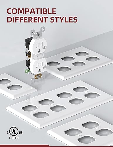 Miniatura 5 de AIDA Toma de corriente dúplex, tomas TR y WR, residencial, 3 cables, conexión a tierra, 15 amperios 125 V, certificación UL, blanco (paquete de 10)