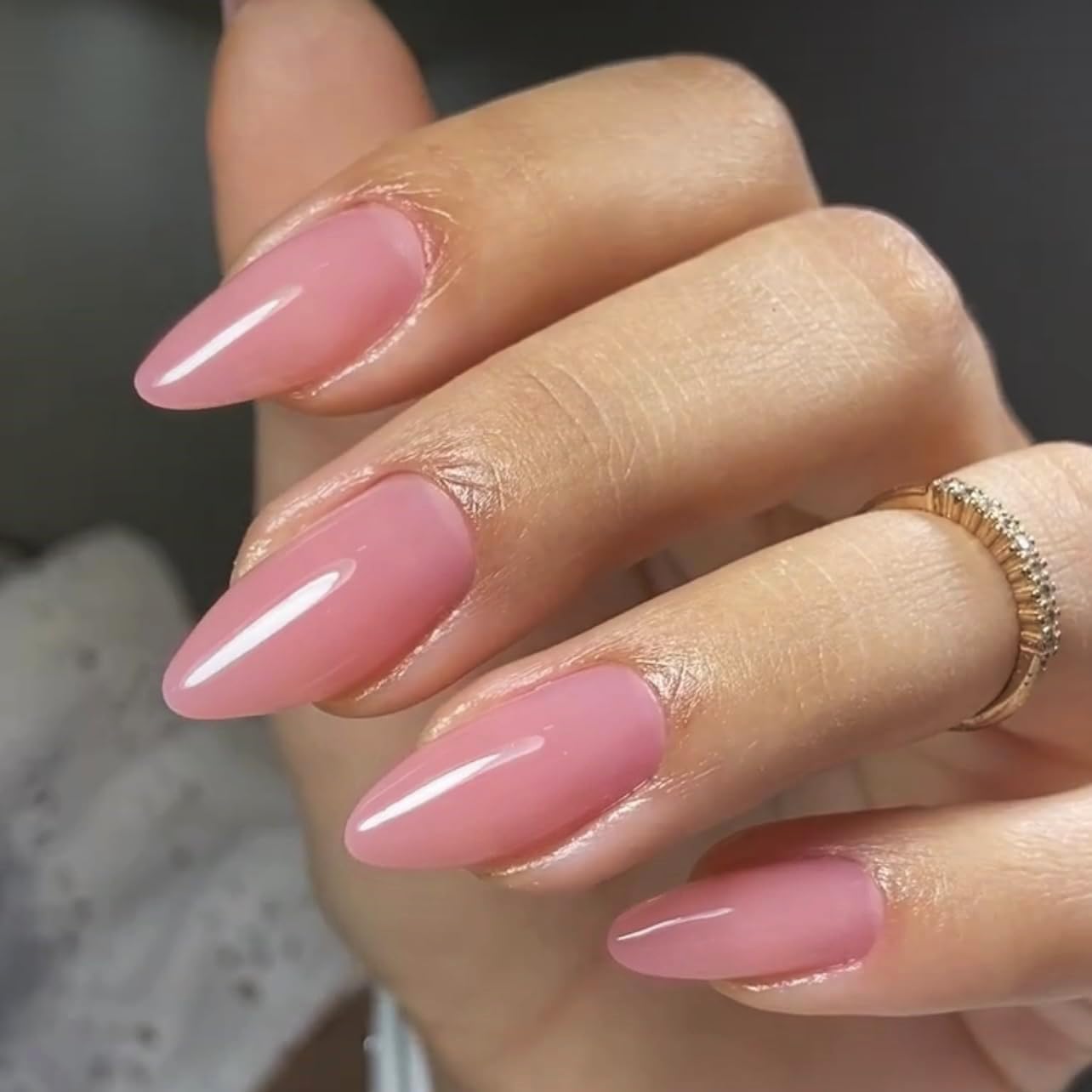 KQueenest Soft Gel Press on Nails Almond Medium, Dark Pink False Nails Almond, Glossy Solid Rose Pink Fake Nails Set - Image 2