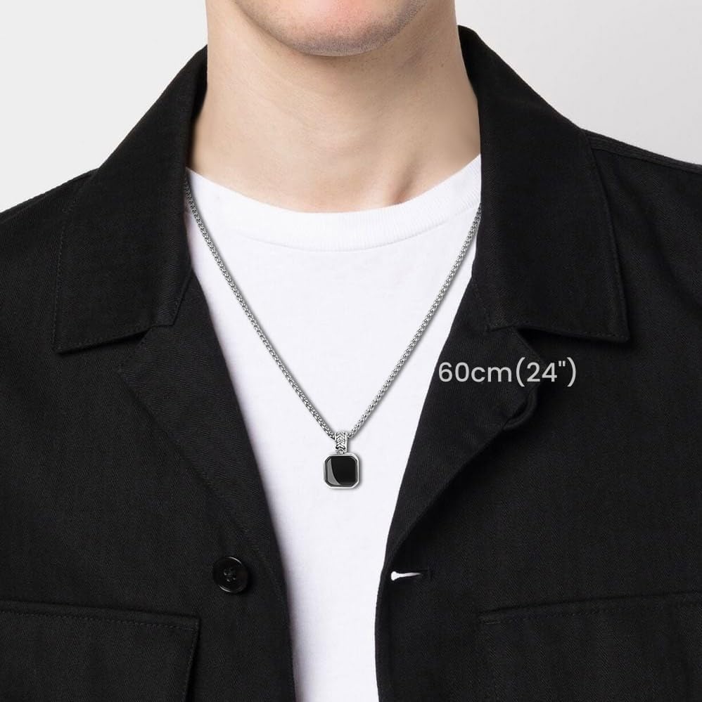 COAI Stainless Steel Necklace for Men, Men's Crystal Necklace, Tiger Eye/Malachite/Black Obsidian/Turquoise/Lapis Lazuli - Image 2