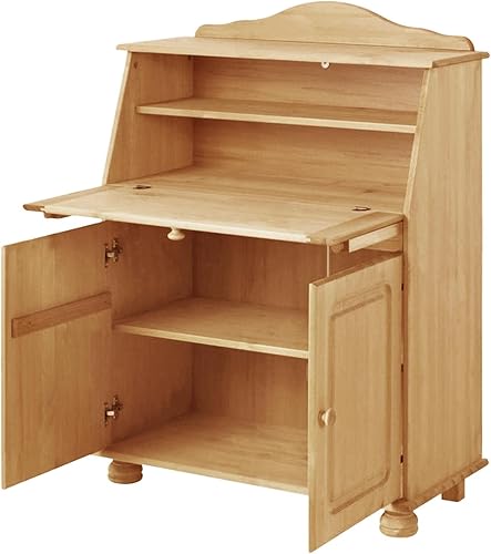 Miniatura 3 de REALROOMS Chester - Escritorio de almacenamiento de madera maciza con armario inferior cerrado, color blanco y miel