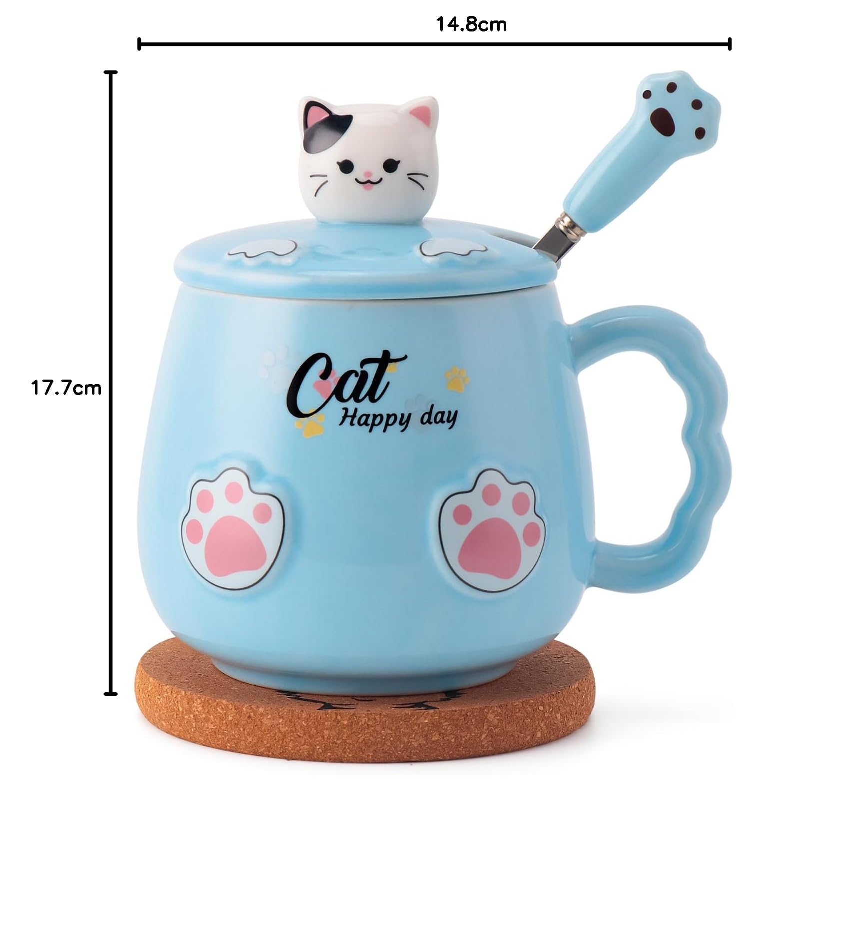 マグカップ蓋とスプーン付き 陶器 猫 コップ コーヒーカップ・マグ : 猫 マグカップ蓋とスプーン付き コーヒーカップ フタ付 スプーン付き