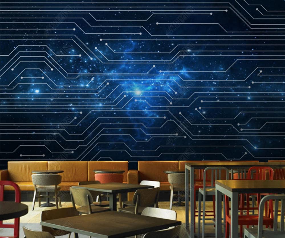 Adesivi murali 3d In piedi linee astratte Blue Starry Sky Circuit Board Technology Photo Wall Sticker Carta da parati soggiorno -400cmx280cm