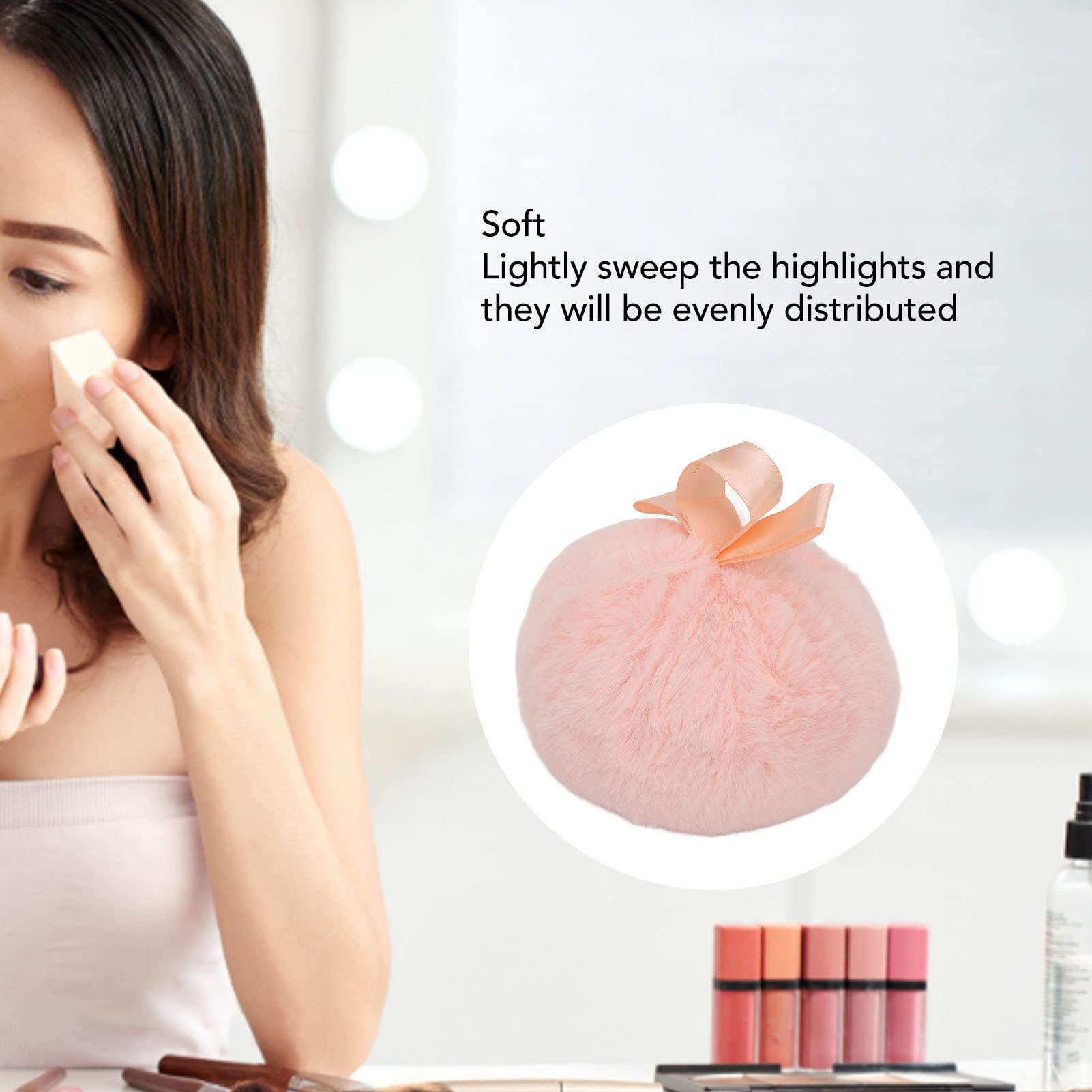 Large Fluffy Powder Puff Tool for Face and Body Highlighting - Soft Makeup Ball With Loose Powder Application - Pink Gift for Women - Image 2